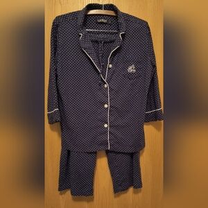 Lauren Ralph Lauren blue polka dot 2 piece 100% cotton pajama set